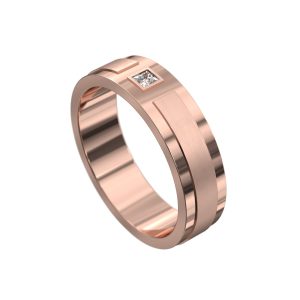 WWAD7000-RG-Carved Line Pattern Rose Gold Diamond Men's Wedding Ring