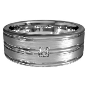WWAD7010-WG-High Polished White Gold Shimmered Men's Wedding Ring
