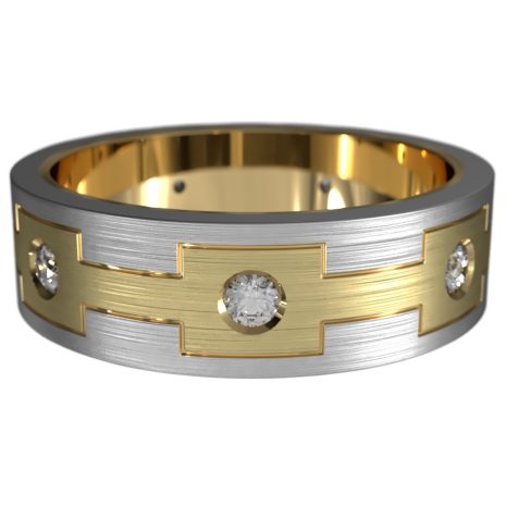 WWAD7017-WY-Brushed Men's Gold Wedding Band with Geometric Design