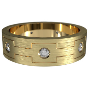 WWAD7017-YG-Brushed Yellow Gold Men's Wedding Band with Geometric Design