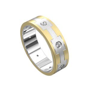 WWAD7017-YW-Minimalist Crafted Gold Men's Wedding Band with Geometric Design