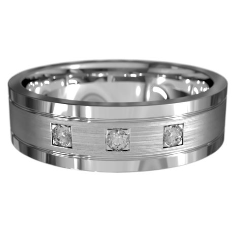 WWAD7034-PL-High Polished Minimalist Platinum Men's Wedding Band with Diamonds