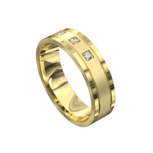 WWAD7034-YG-Modern Polished Minimalist Yellow Gold Men's Wedding Band with Diamonds