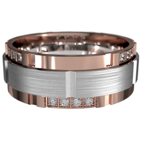 WWAD7048-RW-Three Grooved Gold Brushed Men's Wedding Ring