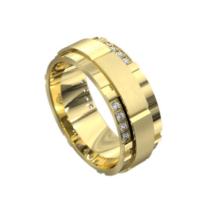 WWAD7048-YG-Three Grooved Brushed Yellow Gold Men's Wedding Ring