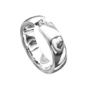 WWAD7051-PL-Polished Platinum Men's Wedding Ring with Tension-Style Diamond