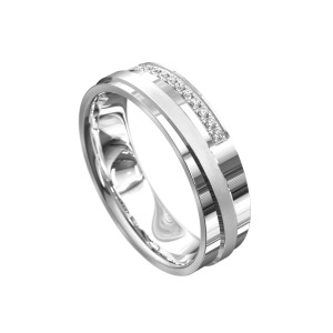 WWAD7057-WG-Flat Polished White Gold Men's Wedding Ring