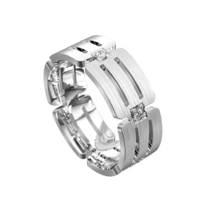 WWAD7063-WG-Daring Modern White Gold Men's Wedding Ring with Evenly Spaced Diamonds