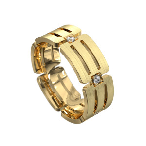 WWAD7063-YG-Daring Modern Yellow Gold Men's Wedding Ring with Evenly Spaced Diamonds