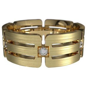 WWAD7063-YG-Daring Modern Yellow Gold Men's Wedding Ring with Evenly Spaced Diamonds