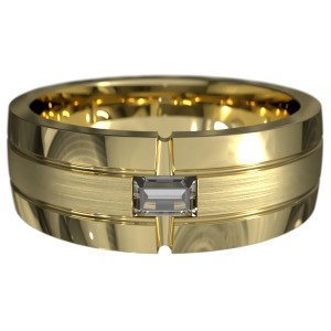 WWAD7066-YG-Sophisticated Yellow Gold Brushed Edges Men's Wedding Band with Baguette Diamond