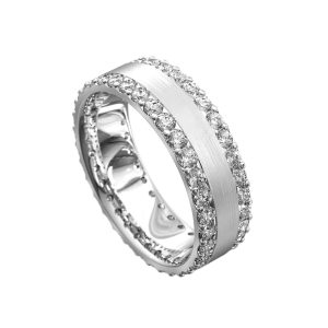 WWAD7067-WG-Brushed White Gold Men's Wedding Ring with Sparkling Diamonds