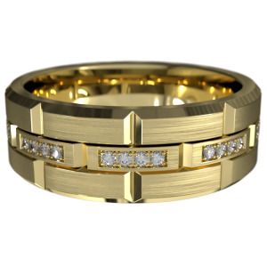 WWAD7068-YG-Bold Brushed Yellow Gold Men's Wedding Ring with Modern Diamond
