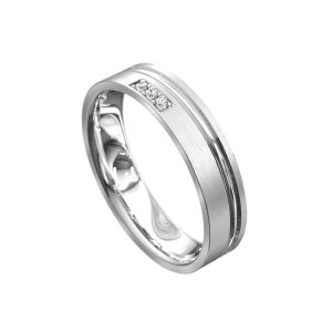 WWAD7069-WG-Hand Carved White Gold Polished Men's Wedding Ring