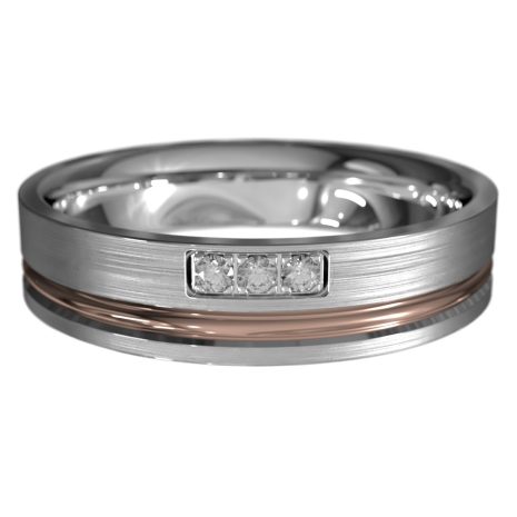 WWAD7069-WR-Flat Brushed Gold Men's Wedding Ring with Set of Diamonds