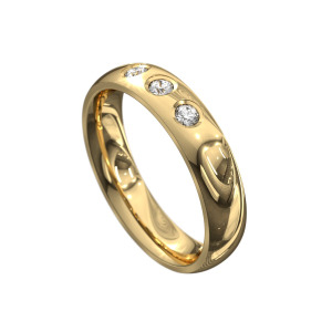 WWAD7075-YG-Polished Half-Round: Comfort Fit Diamond Yellow Gold Men's Wedding Ring