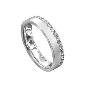 WWAD7079-WG-Flat Single Side White Gold Diamonds Men's Wedding ring