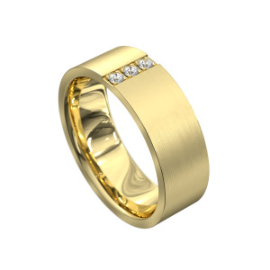 WWAD7081-YG-Stylish Modern: Yellow Gold Flat Men's Wedding Band with Diamonds