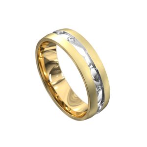 WWAD7083-YW-Brushed Finish Gold Men's Wedding Band with Hammer Set Diamond