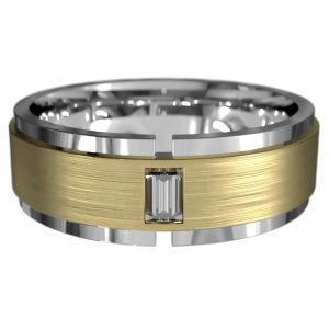 WWAD7084-WY-Unique Brushed Gold Men's Wedding Ring with Single Baguette Diamond