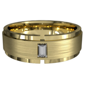 WWAD7084-YG-Wide Brushed Yellow Gold Men's Wedding Band with Baguette Diamond