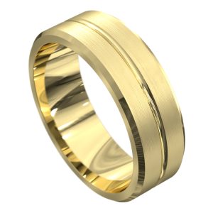 Yellow Gold Brushed and Polished Mens Wedding Ring