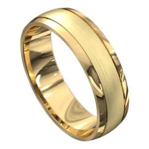 Remarkable Yellow Gold Brushed and Polished Mens Wedding Ring