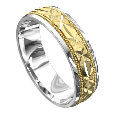 White and Yellow Gold Satin Mens Wedding Ring