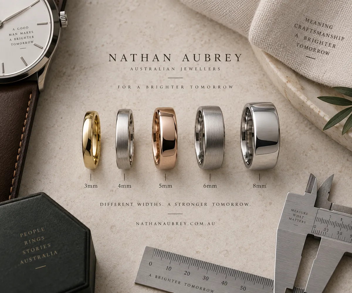 men's wedding band width guide Australia — close-up detail