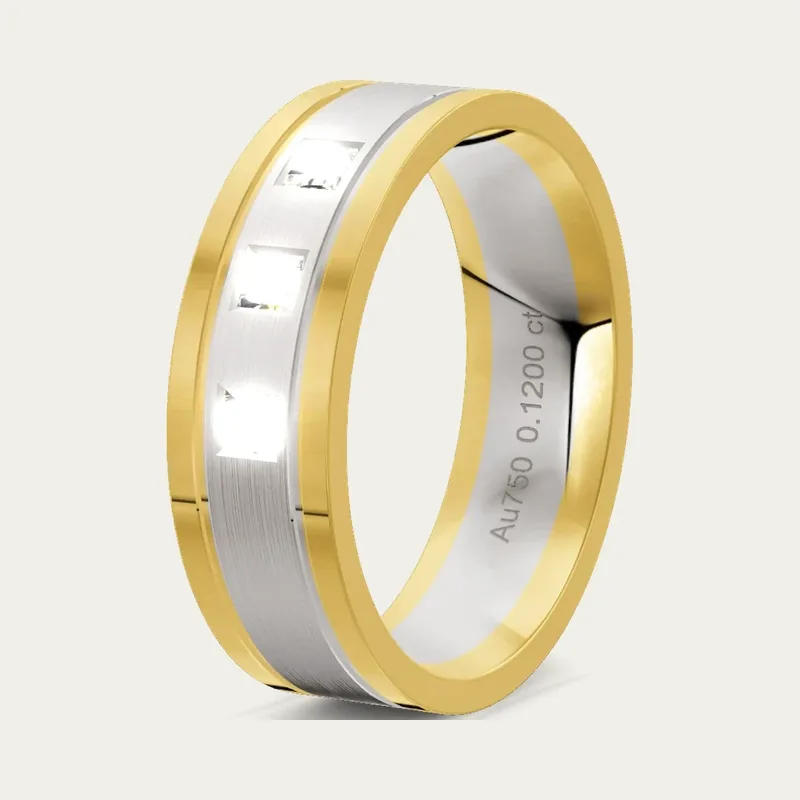 A men's two-tone three diamond wedding ring